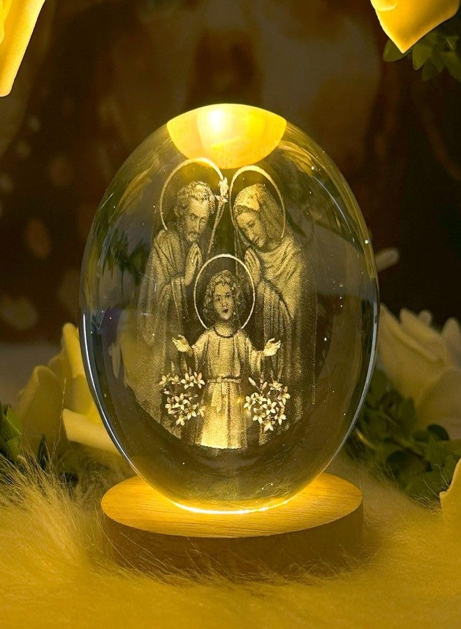 Jesuspirit روح يسوع - ديكور مسيحي، مصباح ليلي بقاعدة خشبية وكرة كريستالية، ديكور منزلي - هدايا مسيحية للرجال والنساء (العائلة المقدسة الكاثوليكية) - Image 4