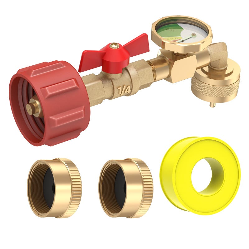 MEFUN Propane Refill Elbow Adapter 1lb to 20lb, QCC1 Propane Refill Elbow Adapter with Gauge and ON-Off Control Valve for Camping Grill 1LB Propane Tank to Be Refilled Gas from 5~40 LB Propane Tank - Image 1