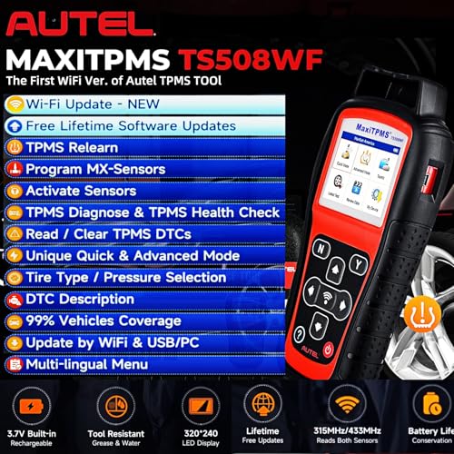Autel Autel MaxiTPMS TS508WF TPMS Relearn Tool, Upgrade of TS508 / TS408 TPMS Tool, Activate/Relearn All Sensors, Program Autel Sensors, TPMS Reset/Diagnosis, Read/Clear TPMS Code, Free Lifetime Update - Image 2