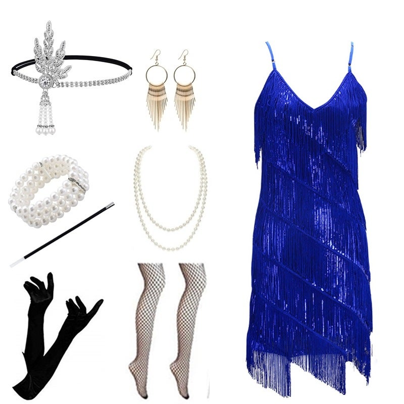 1920 V Neck Sleeveless Retro Beaded Sequin Dress Banquet Tassel Dress - Image 5