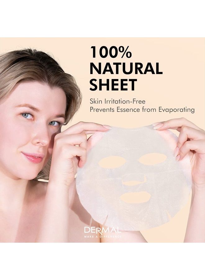 DERMAL مجموعة 32 كومبو A+B - قناع وجه كولاجين كوري - قناع مرطب ومهدئ للوجه مع بانثينول - قناع ورقي للعناية الذاتية مضاد للحساسية لجميع أنواع البشرة - قناع علاج منزلي طبيعي - Image 5