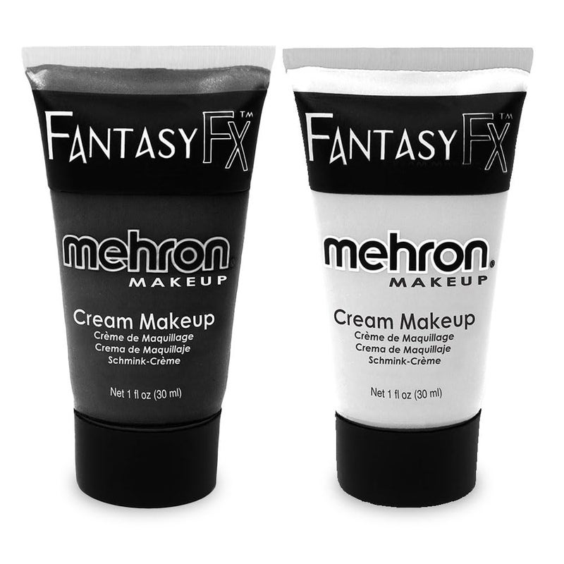Mehron Makeup Fantasy F/X Water Based Face & Body Paint Black and White Face Paint Bundle - Image 1