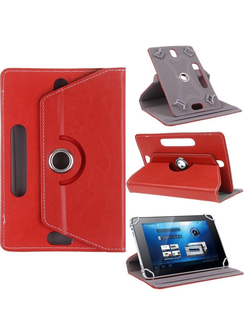 TahTicMer - Asus MeMO Pad 8 Tablet Case Leather Stand Rotating Universal 8" Red - Image 1