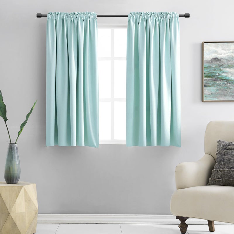 DONREN 48 Inch Curtains for Boys Room  Room Darkening Thermal Insulated Window Drapes with Rod Pocket for Short Windows 2 Panels52 x 48 InchAqua