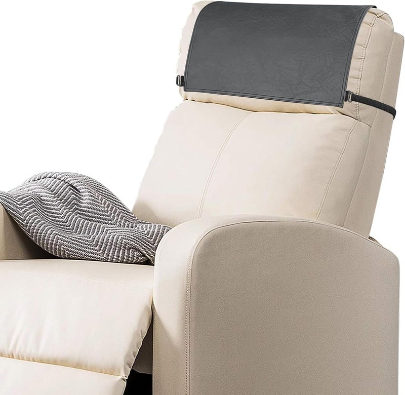 SCNK Recliner Headrest Protector-Faux Leather Headrest Covers for Recliners,Recliner Headrest Cover with Elastic Straps,Chair Headrest Cover for Recliners Protector 17 x 27 in(Dark Grey) - Image 1