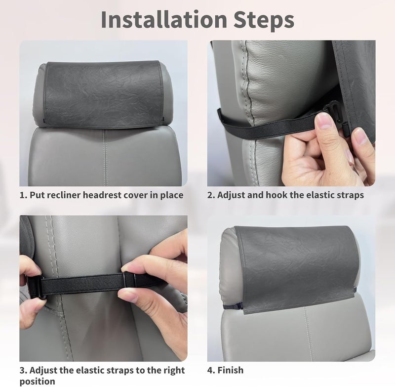 SCNK Recliner Headrest Protector-Faux Leather Headrest Covers for Recliners,Recliner Headrest Cover with Elastic Straps,Chair Headrest Cover for Recliners Protector 17 x 27 in(Dark Grey) - Image 4