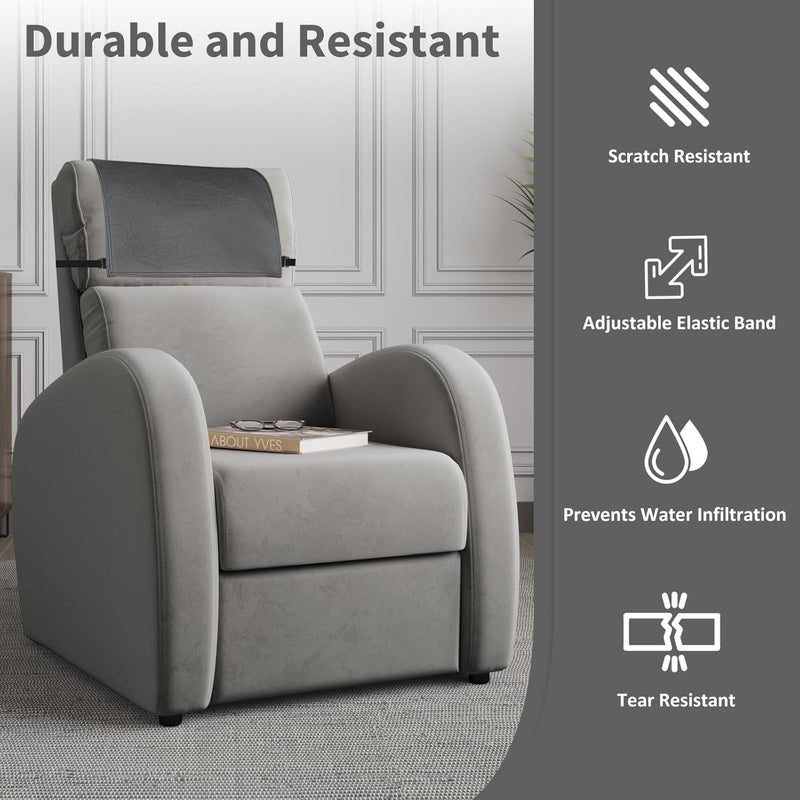 SCNK Recliner Headrest Protector-Faux Leather Headrest Covers for Recliners,Recliner Headrest Cover with Elastic Straps,Chair Headrest Cover for Recliners Protector 17 x 27 in(Dark Grey) - Image 3