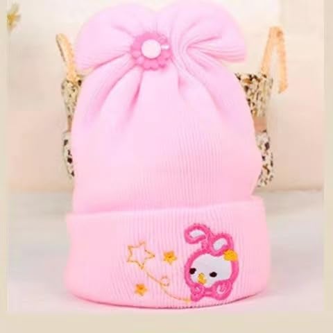 RR DESIGN Baby Beanie Caps with Rabbit Design, Soft Knit Winter Hats for Newborns, 4-Pack, Pastel Colours Red - Image 5