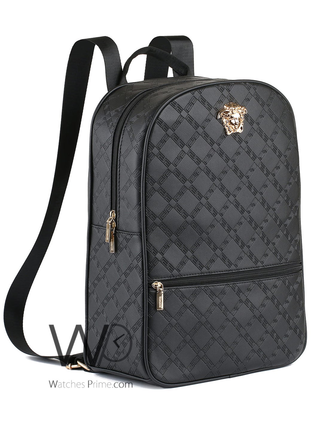 Versace Backpack Black Leather Men Laptop Bag