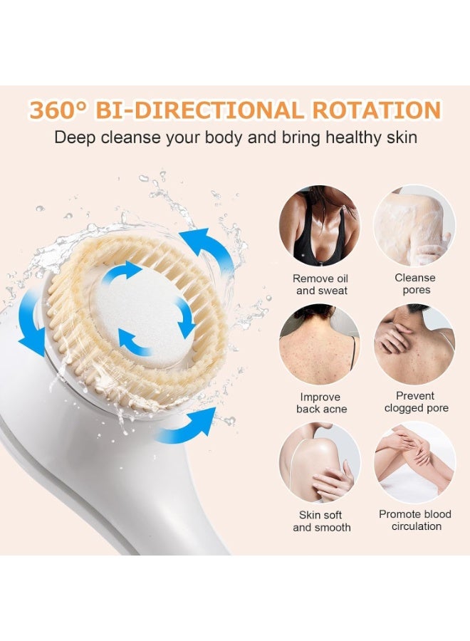 Electric Body Brush Rechargeable Back Scrubber for Shower Exfoliating Bath Brush Long Handle for Shower Lotion Applicator for Back Silicone Body Scrubber with 6 Shower Brush Heads - Image 2