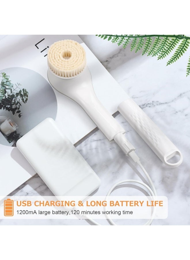 Electric Body Brush Rechargeable Back Scrubber for Shower Exfoliating Bath Brush Long Handle for Shower Lotion Applicator for Back Silicone Body Scrubber with 6 Shower Brush Heads - Image 4