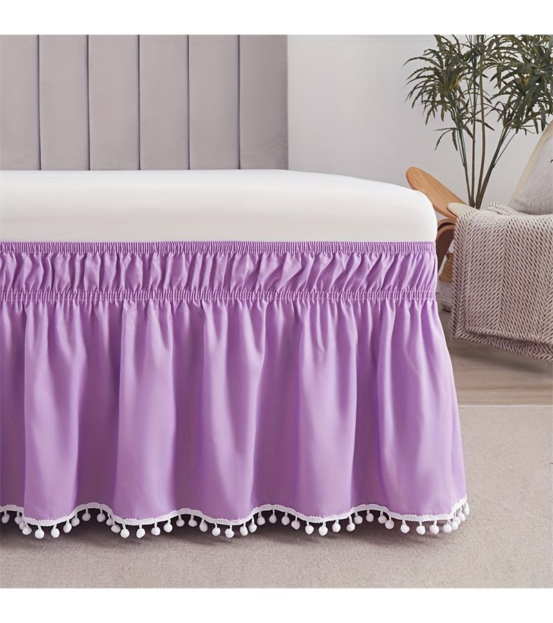 Light Violet Twin Size Princess Style Bed Skirt With Solid Color Polyester And Brushed Double Elastic Bands - Image 4