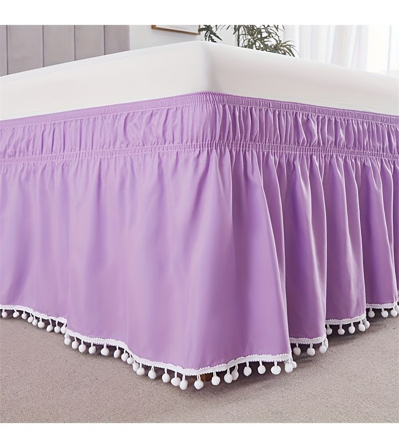 Light Violet Twin Size Princess Style Bed Skirt With Solid Color Polyester And Brushed Double Elastic Bands - Image 5