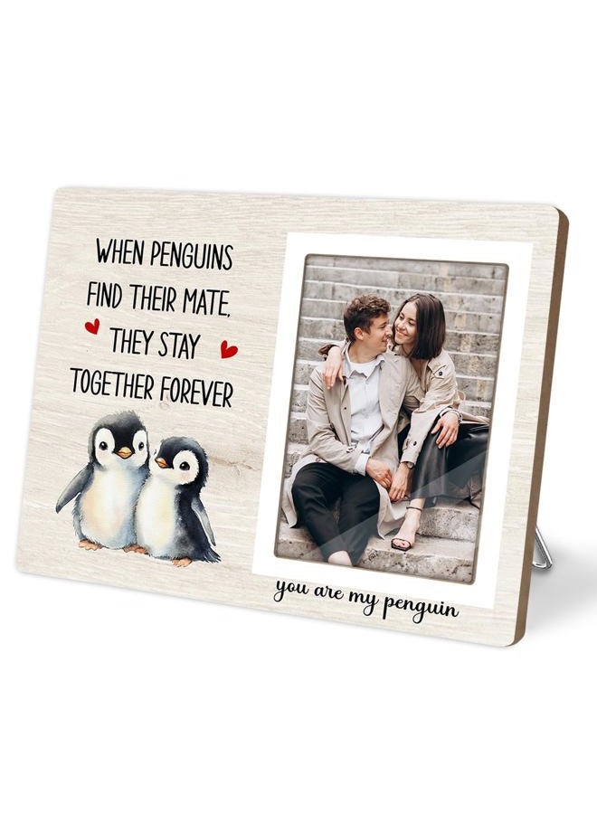 KLYTINK Penguin Gifts, Engagement Picture Frame, Wedding Gifts for Couple, Valentine's Gift for Him Her, Anniversary Couple Gifts, Penguin Love Gifts Photo Frame, fits 4x6 Photo, when Penguins Find Their Mate - Image 1