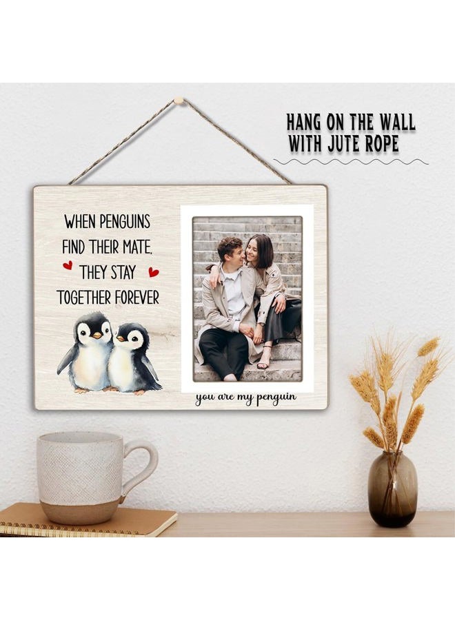 KLYTINK Penguin Gifts, Engagement Picture Frame, Wedding Gifts for Couple, Valentine's Gift for Him Her, Anniversary Couple Gifts, Penguin Love Gifts Photo Frame, fits 4x6 Photo, when Penguins Find Their Mate - Image 3