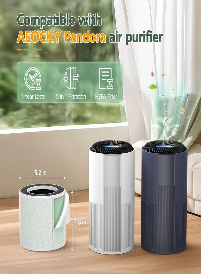 isinlive 5-in-1 HEPA Air Purifier Filter for Aeocky Pandora, with Extra 2 Washable Pre-Filter, 2 Pack (Green VOCs) - Image 2