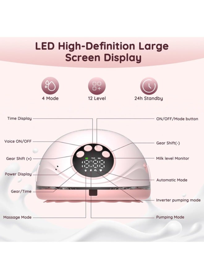 خذها مضخة ثدي كهربائية قابلة للارتداء مع بث صوتي، مضخة ثدي بدون استخدام اليدين، 4 أوضاع و12 مستوى، مضخة ثدي منخفضة الضوضاء مع شاشة LED ذكية - Image 4