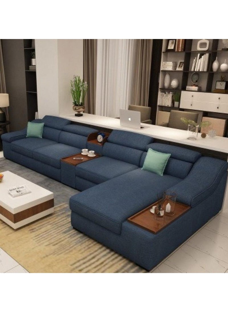 Betak - Swedish Wood and Linen L-shape Sofa - Blue - Image 1