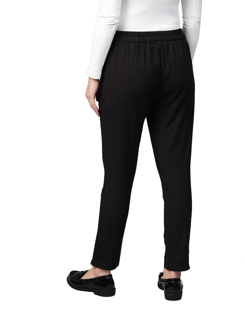 Yash Gallery Women's Plus Size Solid Cotton Slub Ankle Length Trouser Pant (Black, 3XL) | Fit Type: Regular Fit Mid Rise - Image 4