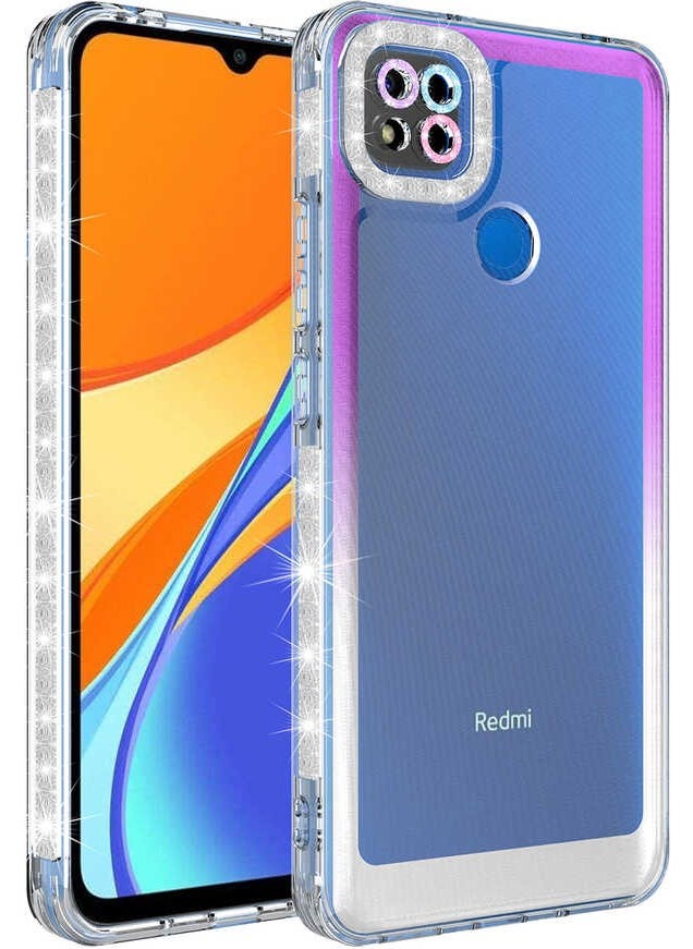 BLS Store Xiaomi Redmi 9c Case Glitter and Color Transition Design Lens Protection Parking Cover - Purple - White 