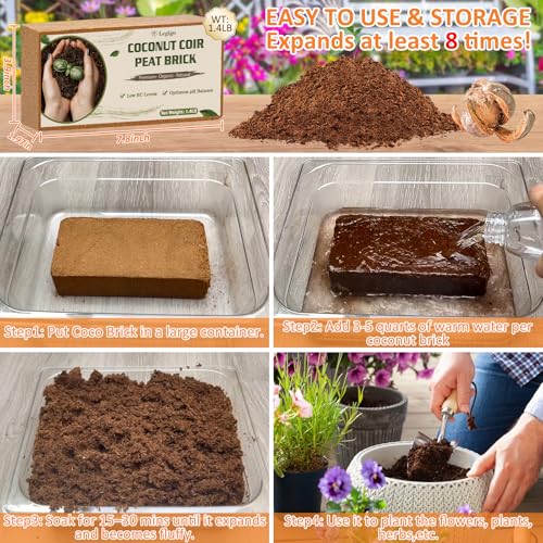 Legigo 4 Pack Premium Coco Coir Brick for Plants- 100% Organic Compressed Coconut Coir Bricks Starting Mix, Coco Coir Fiber Coconut Husk for Planting, Gardening, Potting Soil Substrate, Herbs - Image 4