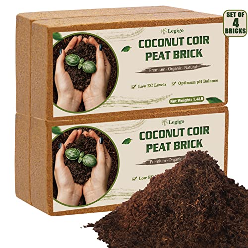 Legigo 4 Pack Premium Coco Coir Brick for Plants- 100% Organic Compressed Coconut Coir Bricks Starting Mix, Coco Coir Fiber Coconut Husk for Planting, Gardening, Potting Soil Substrate, Herbs - Image 1