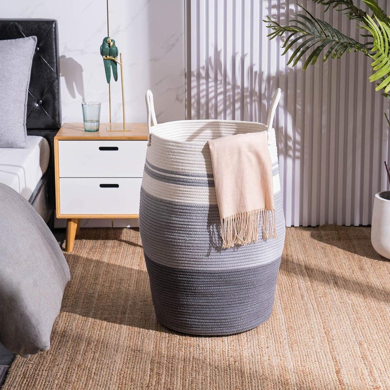 LOOKMINT Woven Laundry Hamper Basket 125L Extra Large Laundry Storage Basket with Heavy Duty Cotton Rope Handles for Clothes and Toys in Bedroom Nursery Room - Image 2