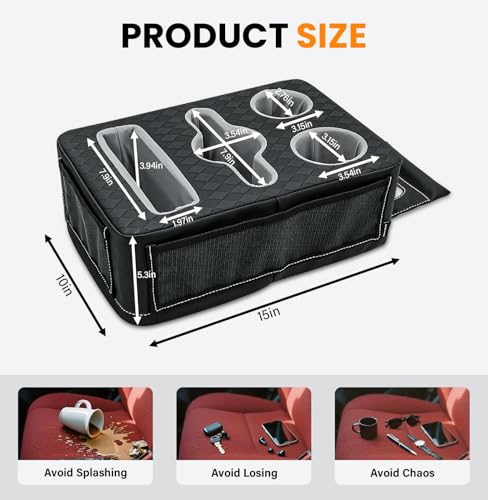 HmmtyRack Car Cup Holder, Back Seat Cup Holder for Car, Truck Bed Organizer Boat Couch Bottle Holder Tray Expander Automotive Rear Seat Storage Accessories Pu Leather Fit for Coffee Drink Food - Image 5