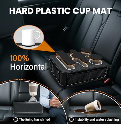 HmmtyRack Car Cup Holder, Back Seat Cup Holder for Car, Truck Bed Organizer Boat Couch Bottle Holder Tray Expander Automotive Rear Seat Storage Accessories Pu Leather Fit for Coffee Drink Food - Image 3