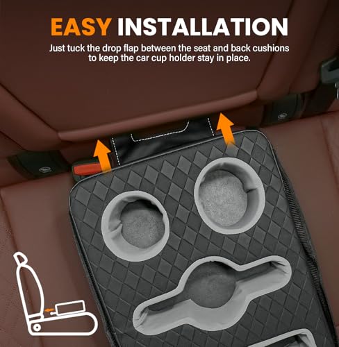 HmmtyRack Car Cup Holder, Back Seat Cup Holder for Car, Truck Bed Organizer Boat Couch Bottle Holder Tray Expander Automotive Rear Seat Storage Accessories Pu Leather Fit for Coffee Drink Food - Image 4