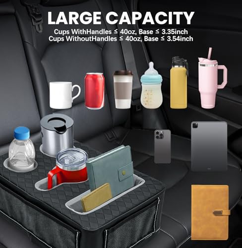 HmmtyRack Car Cup Holder, Back Seat Cup Holder for Car, Truck Bed Organizer Boat Couch Bottle Holder Tray Expander Automotive Rear Seat Storage Accessories Pu Leather Fit for Coffee Drink Food - Image 2
