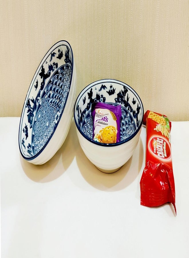 Lemon Tree Ceremic Printed Serving Bowl |Bowl for Snacks, Starters, Soups and Salads |Microwave & Dishwasher Safe Bowl (Set of 2, Dark Blue) - Image 4