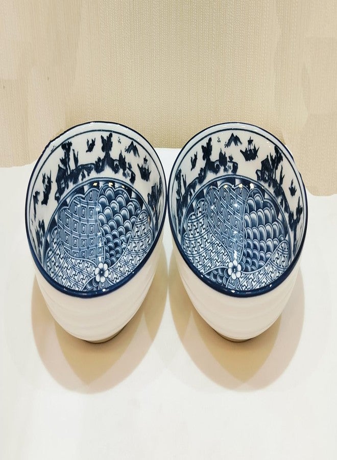 Lemon Tree Ceremic Printed Serving Bowl |Bowl for Snacks, Starters, Soups and Salads |Microwave & Dishwasher Safe Bowl (Set of 2, Dark Blue) - Image 1