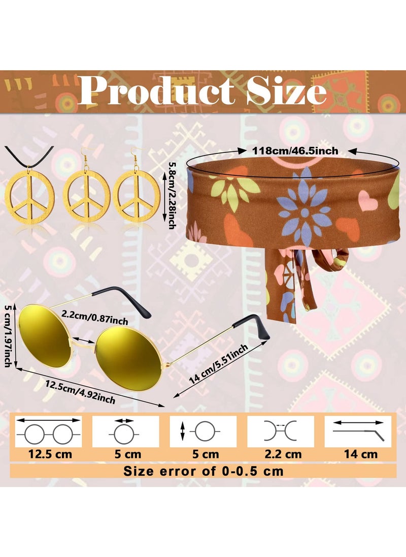 SYOSI 7 Pcs 60s 70s Outfits for Women Hippie Costume Set Boho Flared Pants Fringe Vest, Necklaces Earrings Sunglasses Headband Pins Accessories Set  - Image 2