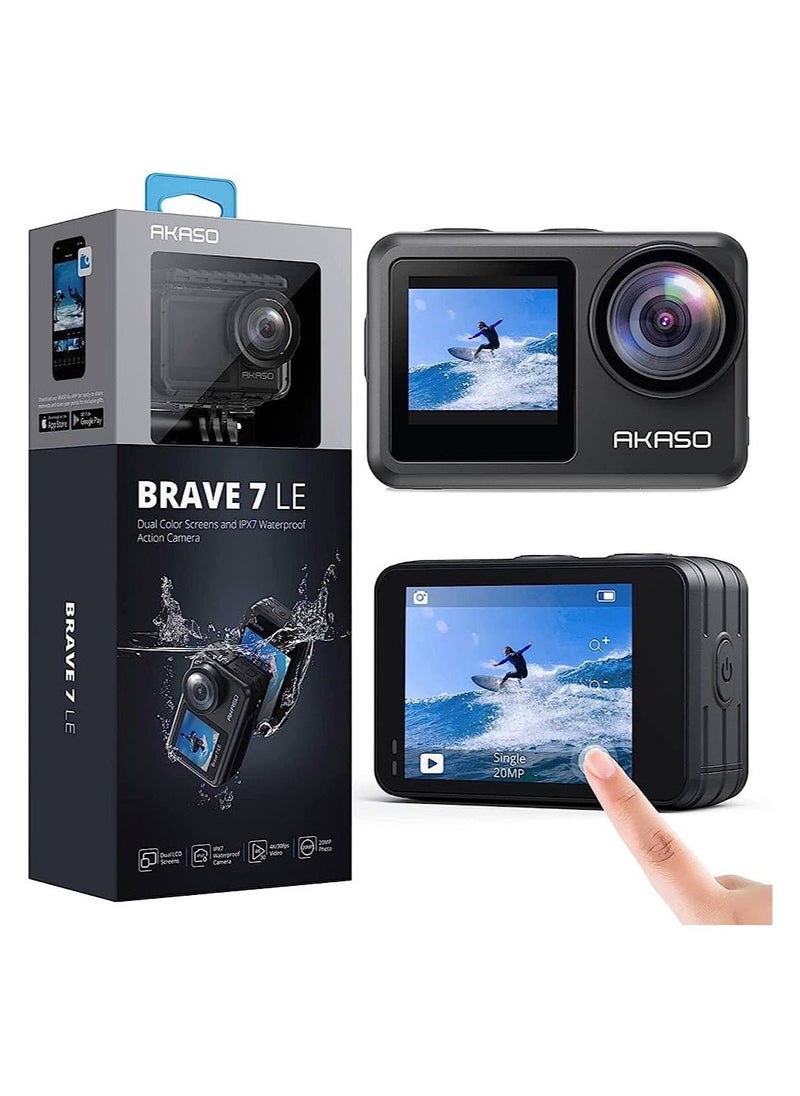 Akaso - AKASO Brave 7 LE 4K30FPS 20MP WiFi Action Camera with Touch Screen Vlog Camera EIS 2.0 Remote Control 131 Feet Underwater Camera with 2X 1350mAh Batteries Support External Microphone - Image 1