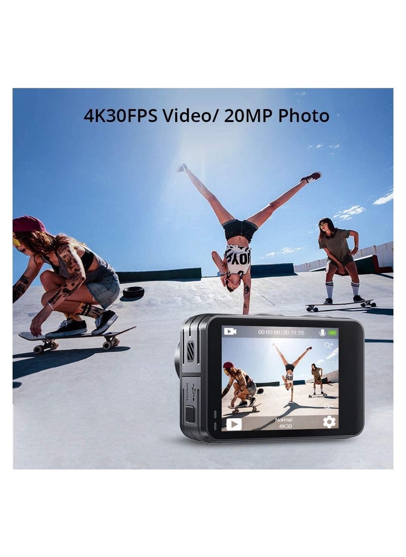 Akaso - AKASO Brave 7 LE 4K30FPS 20MP WiFi Action Camera with Touch Screen Vlog Camera EIS 2.0 Remote Control 131 Feet Underwater Camera with 2X 1350mAh Batteries Support External Microphone - Image 1