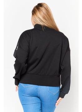 HUGO by Hugo Boss Women Crew Neck Long Sleeve Solid Sweatshirt, Black  - Image 4