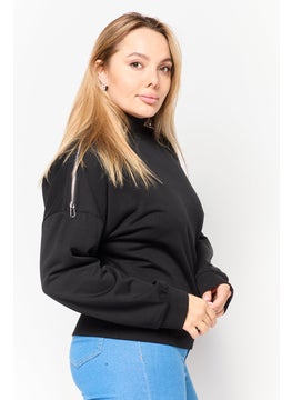 HUGO by Hugo Boss Women Crew Neck Long Sleeve Solid Sweatshirt, Black  - Image 3