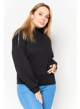 HUGO by Hugo Boss Women Crew Neck Long Sleeve Solid Sweatshirt, Black  - Image 1