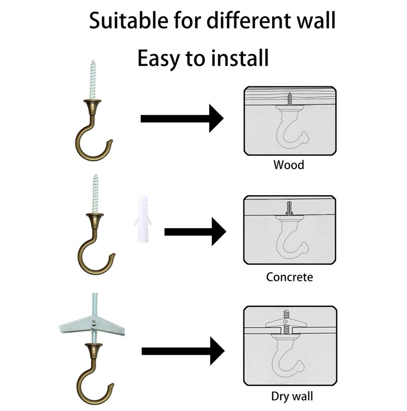Evsteluo Large Swag Hooks For Ceiling - Heavy Duty Hooks For Hanging Plants And Chandeliers  Ideal For Cavity Wall Fixing And Ceiling Installation (4  Antique Brass) - Image 4