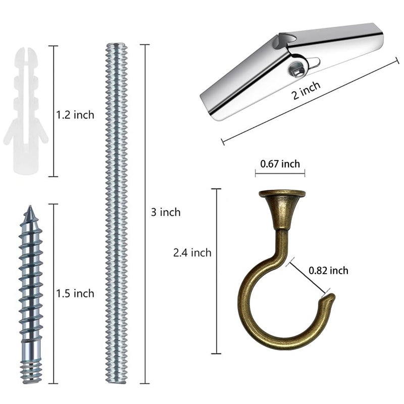 Evsteluo Large Swag Hooks For Ceiling - Heavy Duty Hooks For Hanging Plants And Chandeliers  Ideal For Cavity Wall Fixing And Ceiling Installation (4  Antique Brass) - Image 3