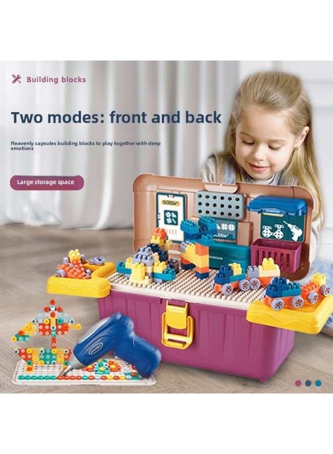 Children Play House Twist Screw Assembly Toy Storage Suitcase Assembly Disassembly Tool Building Blocks Direct Sales-Color:【Battery】 Double-sided Screw Building Block Toolbox + Electric Drill - Image 2