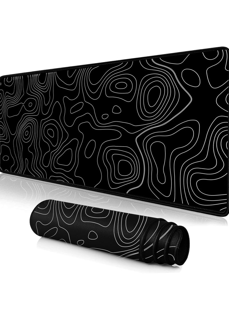 erorex Gaming Mouse Pad with Stitched Edges, 800x300x3mm, Extended Mousepad with Smooth Cloth Surface, Non-Slip Rubber Base, Waterproof Keyboard Pad, Black and White - Image 1