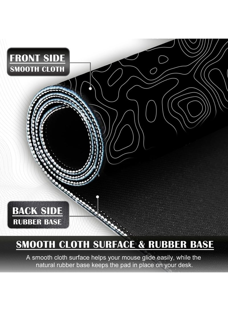 erorex Gaming Mouse Pad with Stitched Edges, 800x300x3mm, Extended Mousepad with Smooth Cloth Surface, Non-Slip Rubber Base, Waterproof Keyboard Pad, Black and White - Image 3