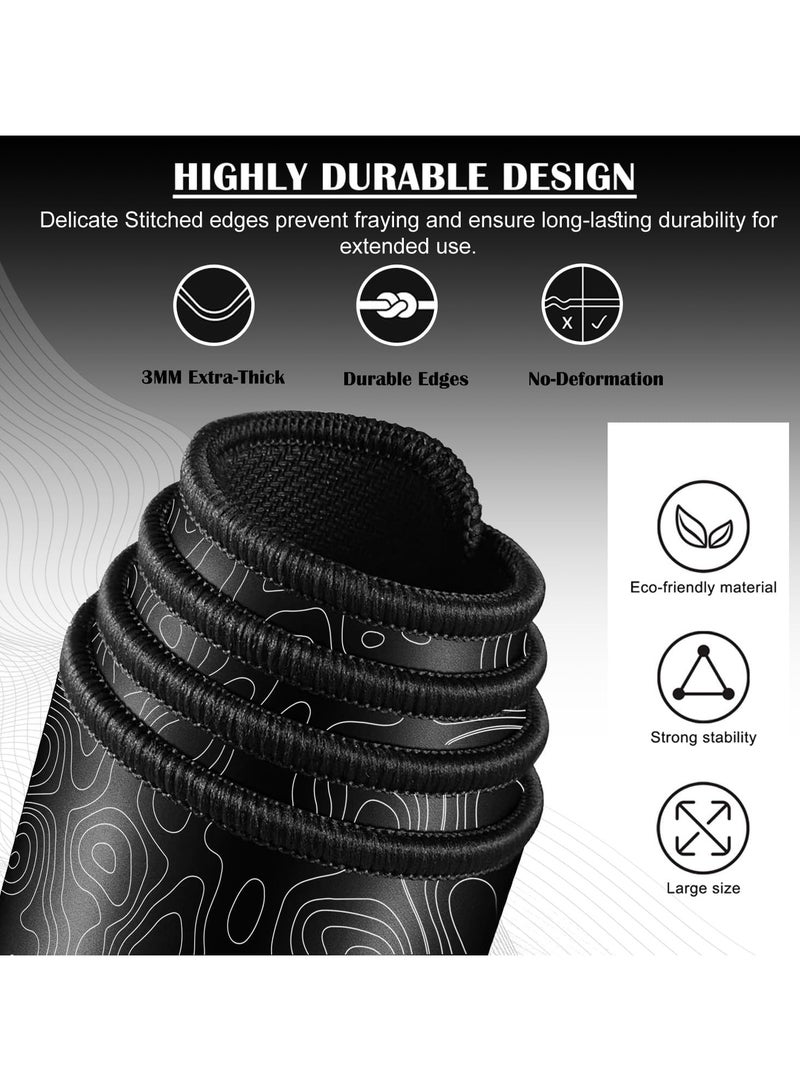 erorex Gaming Mouse Pad with Stitched Edges, 800x300x3mm, Extended Mousepad with Smooth Cloth Surface, Non-Slip Rubber Base, Waterproof Keyboard Pad, Black and White - Image 4