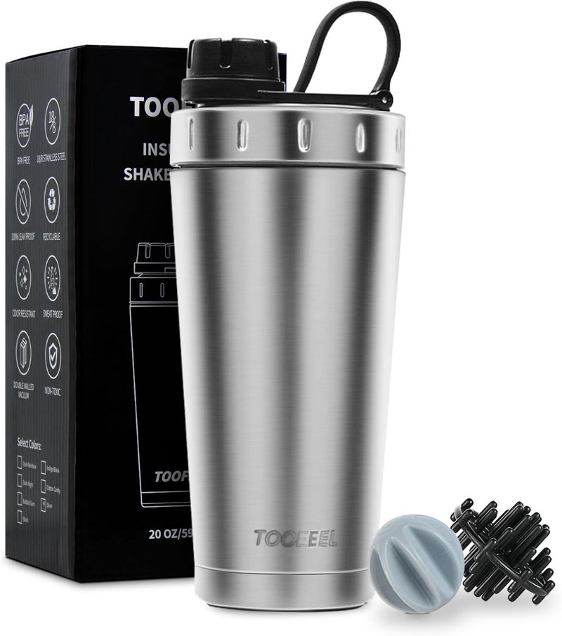 TOOFEEL زجاجة لخلط البروتين 20 أونصة - كوب فراغ معزول مزدوج الجدار لخلط البروتين، يحافظ على البرودة/السخونة، معدني من الفولاذ المقاوم للصدأ، للتمارين قبل الجيم - Image 1