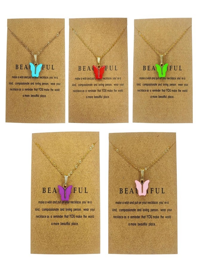 Elina Latest Fashion 5 Pcs Butterfly Jewellery Necklace Set, Gold Plated Stylish Pendant Chain for Women, Girls Gift Combo(Multi Color)(Set of 5 Pcs) - Image 1