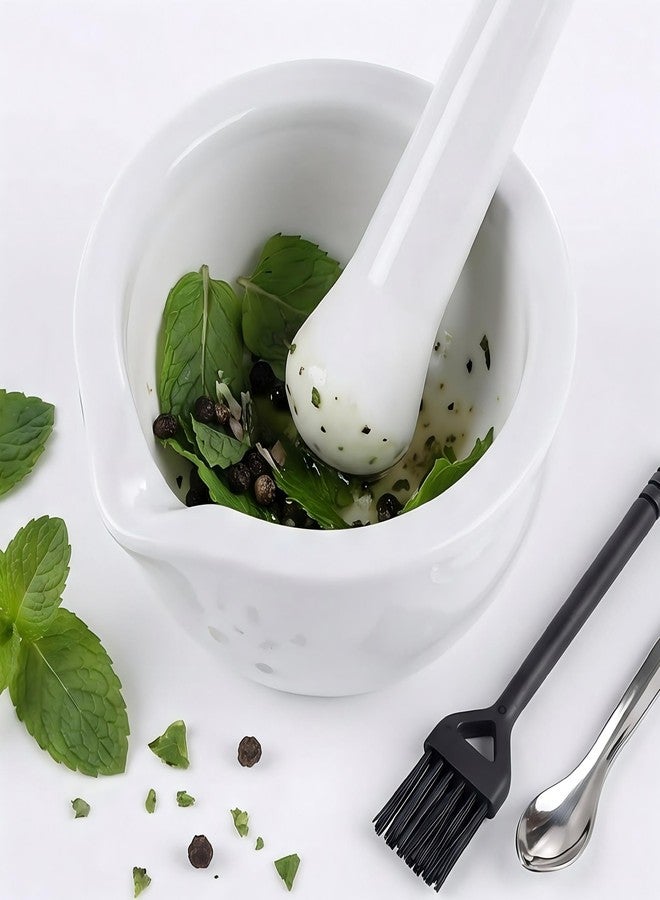 Hibucuo 3.2inch Ceramic Mortar and Pestle Set, Small Pill Crusher,Porcelain Grinding Bowls, Spice Mill Grinder Set, Ceramic Mixing Grinding Bowl Set, Include Brush and Stainless Steel Spoon - Image 5