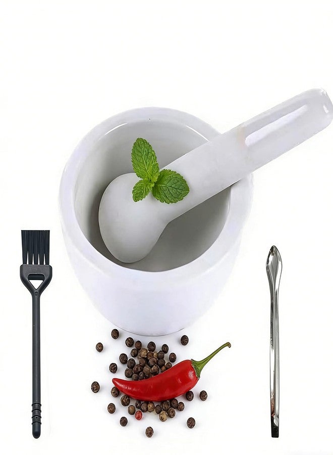 Hibucuo 3.2inch Ceramic Mortar and Pestle Set, Small Pill Crusher,Porcelain Grinding Bowls, Spice Mill Grinder Set, Ceramic Mixing Grinding Bowl Set, Include Brush and Stainless Steel Spoon - Image 1
