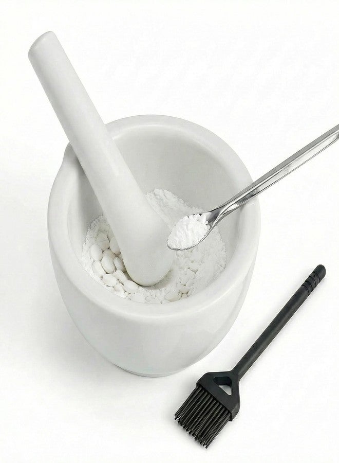 Hibucuo 3.2inch Ceramic Mortar and Pestle Set, Small Pill Crusher,Porcelain Grinding Bowls, Spice Mill Grinder Set, Ceramic Mixing Grinding Bowl Set, Include Brush and Stainless Steel Spoon - Image 4